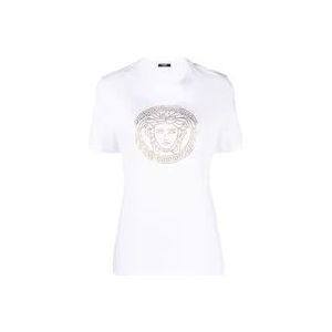 Versace Witte T-shirts en Polos met Folie Gedrukte Medusa , White , Dames , Maat: 2XS
