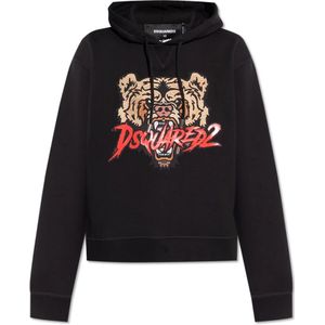 Dsquared2, Dames, Sweatshirts & Hoodies, Zwart, Maat: 2XS Katoen,
