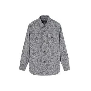 Versace Bloemenprint overhemd met klassieke kraag , Gray , Heren , Maat: L