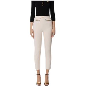 Elisabetta Franchi, Dames, Broeken, Wit, Maat: M Leer,