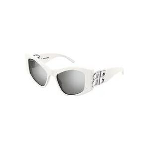 Balenciaga Wit Frame Zilveren Lens Zonnebril , White , Dames , Maat: 55 MM