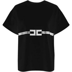 Elisabetta Franchi, Dames, Tops, Zwart, Maat: S Katoen,