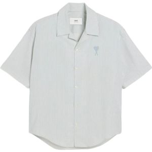 Ami Paris - Camp Kraag Shirt - Overhemd - Wit - 100% Katoen, Gestreept