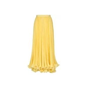 Balmain Lange geplooide rok met ruches , Yellow , Dames , Maat: 2XS