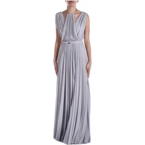 Elisabetta Franchi, Dames, Jurken, Blauw, Maat: 2XL Katoen,