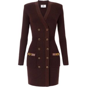 Elisabetta Franchi, Dames, Jurken, Bruin, Maat: S Wol,