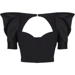 Elisabetta Franchi, Dames, Blouses & Shirts, Zwart, Maat: XS Satijn,