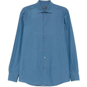 Zegna, Heren, Overhemden, Blauw, Maat: 2XL Katoen,