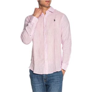 U.s. Polo Assn., Heren, Overhemden, Roze, Maat: L Linnen,