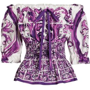 Dolce & Gabbana, Dames, Blouses & Shirts, Paars, Maat: XS Katoen,