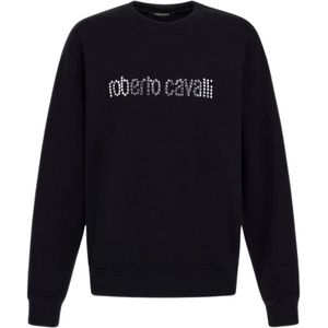 Roberto Cavalli, Heren, Sweatshirts & Hoodies, Zwart, Maat: XL Katoen,