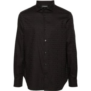 Emporio Armani, Heren, Overhemden, Zwart, Maat: 2XL
