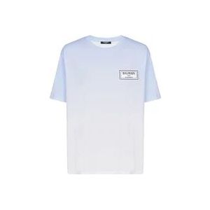 Balmain T-shirt met rubberen patch en kleurverloop , Blue , Heren , Maat: XL