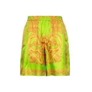 Versace Barocco Silk Bermuda Shorts Lime/Gold , Green , Heren , Maat: M