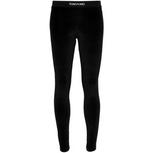 Tom Ford - Zwarte Fluwelen Leggings met Glans - Dames - Polyester