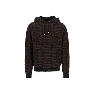 Balmain Bruine Sweatshirt met Trekkoord Capuchon , Brown , Heren , Maat: XL