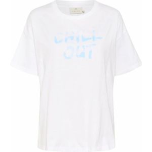 Kaffe - Witte Tee met Print - Dames - Katoen - Halve Mouwen