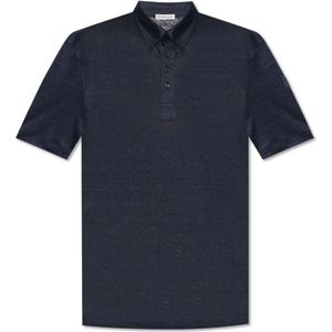 Moncler - Navy Linnen Polo Shirt - Korte Mouw - Blauw - Linnen
