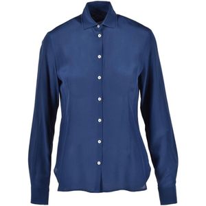 Barba Napoli, Dames, Blouses & Shirts, Blauw, Maat: M Zijde,