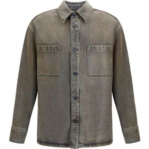 Fendi, Heren, Overhemden, Grijs, Maat: L Denim,