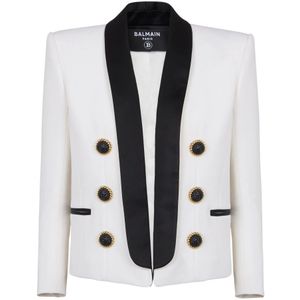 Balmain Tweekleurige rand-tot-rand jas met 6 knopen , White , Dames , Maat: 2XS