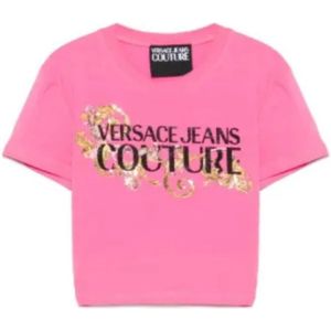 Versace Jeans Couture, Dames, Tops, Roze, Maat: L Katoen,