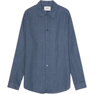 Nn07, Heren, Overhemden, Blauw, Maat: L Linnen,