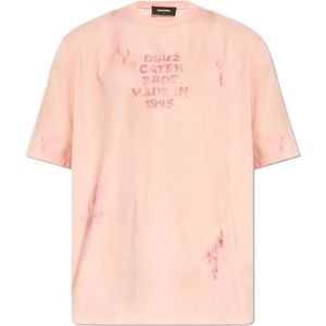 Dsquared2 T-shirt met logo , Pink , Heren , Maat: M