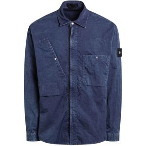 Stone Island, Heren, Overhemden, Blauw, Maat: L Denim,