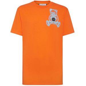 Philipp Plein, Heren, Tops, Oranje, Maat: 3XL Katoen,