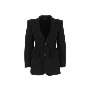 Balenciaga Zwarte wollen blazer met fijne witte strepen , Black , Dames , Maat: S