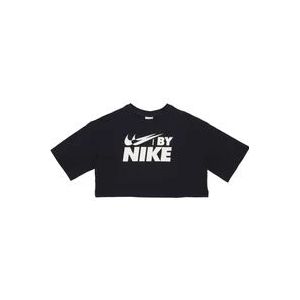 Nike Crop Tee met Grote Logo Print , Black , Dames , Maat: M