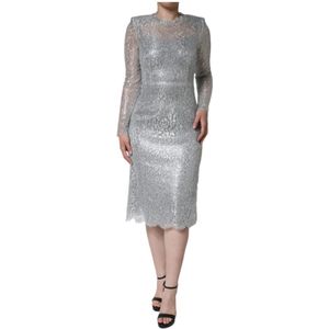 Dolce & Gabbana - Floral Lace Bodycon Sheath Midi Dress - Zilver