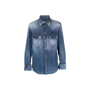 Dsquared2 Blauwe Mode Western Shirt , Blue , Heren , Maat: S