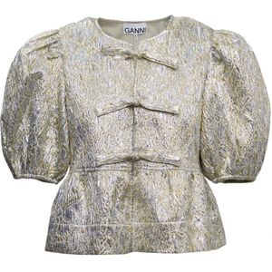 Ganni Metallic Peplum Blouse , Gray , Dames , Maat: L