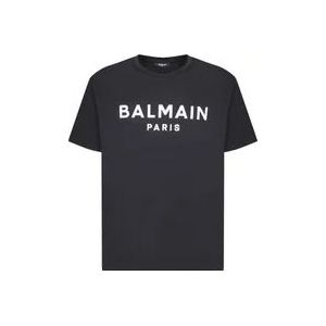 Balmain Zwarte Logo T-shirt met minimalistisch design , Black , Heren , Maat: S