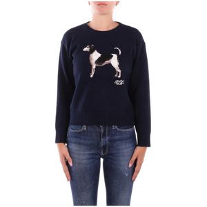 Lauren Ralph Lauren - Gebreide Trui - Blauw - Hondenmotief - Lange Mouwen - Ronde Hals