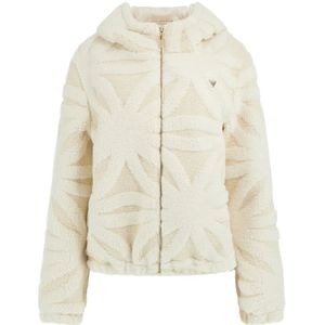 Guess - Jacquard Sherpa Coat - Winterjas - Wit - Capuchon - Volledige Ritssluiting