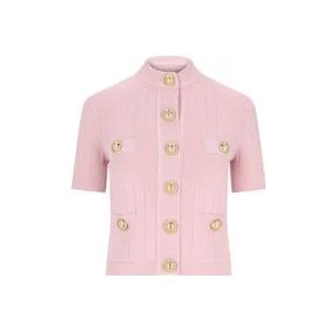 Balmain Roze Cardigan met Gouden Details , Pink , Dames , Maat: XS