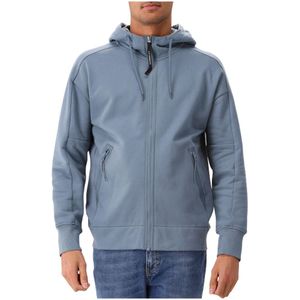 C.p. Company - Goggle Hoodie - Hoodie - Blauw - Geborsteld Katoen, Verstelbare Capuchon, Volledige Ritssluiting