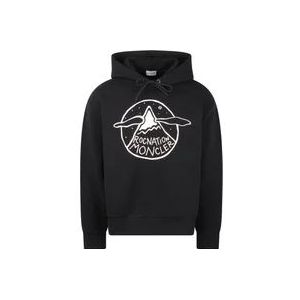 Moncler Katoenen hoodie met logo print , Black , Heren , Maat: S