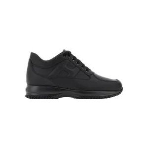 Hogan Interactieve Leren Sneakers met Zichtbare Stiksels en Gewatteerd H Logo , Black , Heren , Maat: 42 1/2 EU
