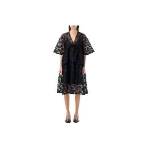 Ganni Tule Kant A-Lijn Jurk , Black , Dames , Maat: M