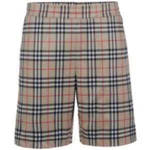 Burberry - Korte Broeken - Beige - Polyester - Ruitpatroon, Mesh Voering, Zijzakken
