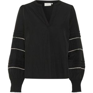 Kaffe - Zwarte Diepe Blouse - Dames - Met Pofmouwen