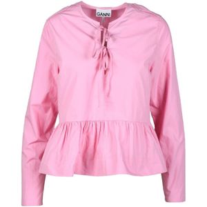Ganni, Dames, Blouses & Shirts, Roze, Maat: 2XL Katoen,