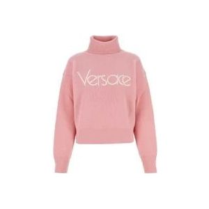 Versace Roze wollen trui - Stijlvol en comfortabel , Pink , Dames , Maat: 2XS