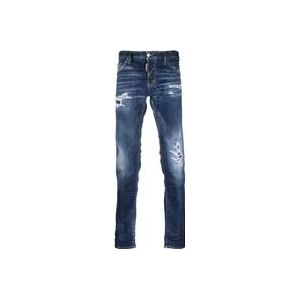 Dsquared2 Slim-fit Blauwe Katoenen Jeans met Distressed Effect , Blue , Heren , Maat: S
