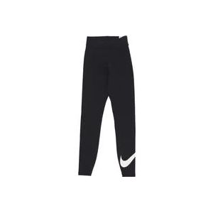 Nike Hoge Taille Swoosh Legging Zwart/Wit , Black , Dames , Maat: M