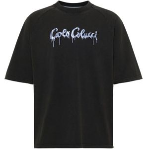 Carlo Colucci - Oversize T-Shirt - Zwart - Katoen - Zware Katoen 200 gsm